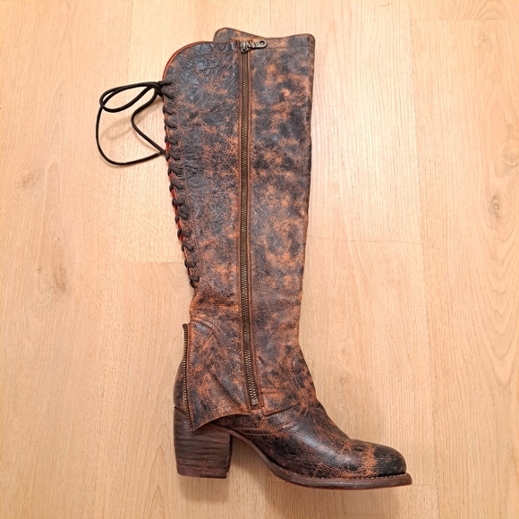 Bed Stu Brown Tan 100% Vegetable Tanned Leather Tall Lace Up Cobbler Boots Sz 7 - Picture 2 of 6